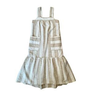 Maeve Anthropologie Striped Midi Dress XS Neutral Cottagecore Pockets